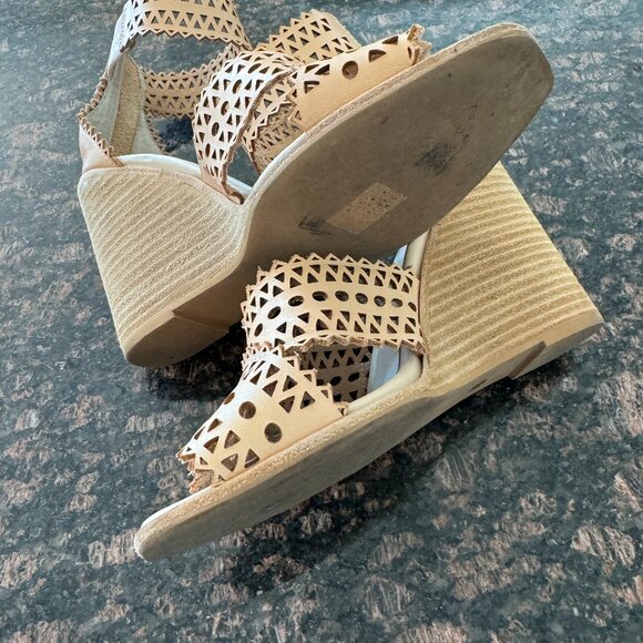 Gently Used Jeffrey Campbell Women's Besante Perforated Wedge Sandal in natural - Picture 3 of 3